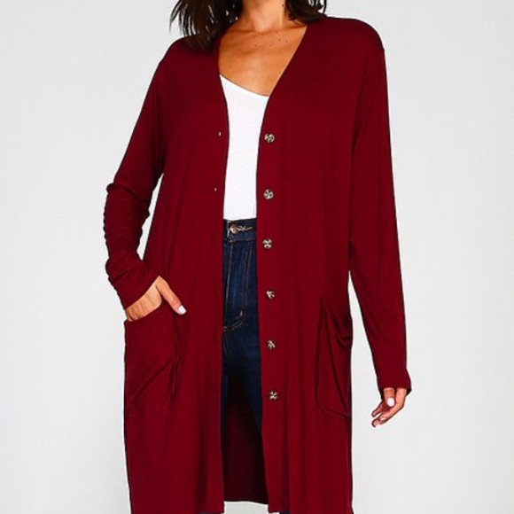 Classic Burgundy Red Button Cardigan - Picture 4 of 4